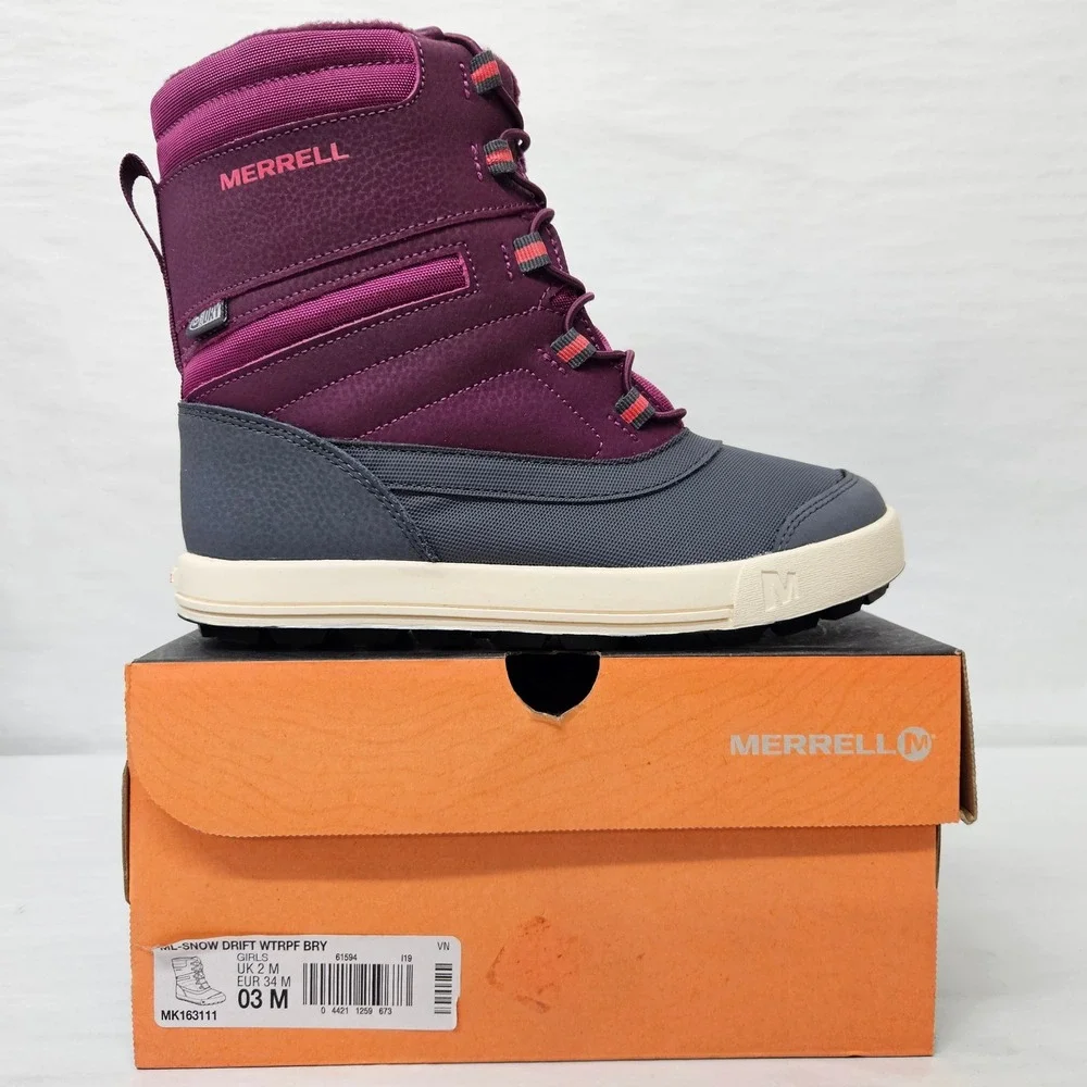 Merrell Snow Drift Waterproof Winter Boots MK163111 Berry Grey Girls Size 3